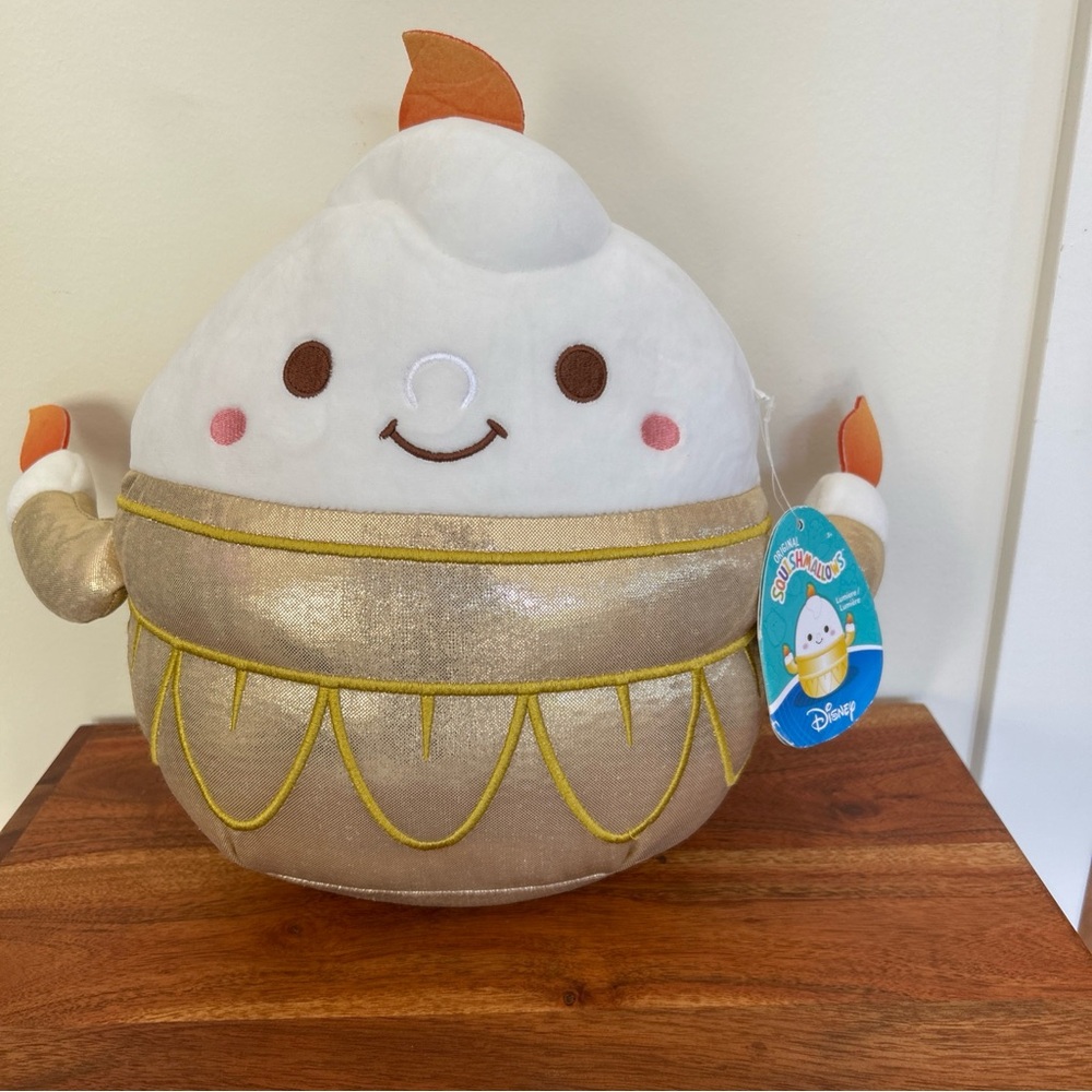 Disney Lumier Squishmellow White and Gold Stuffed Animal 11” tall. New with tags
